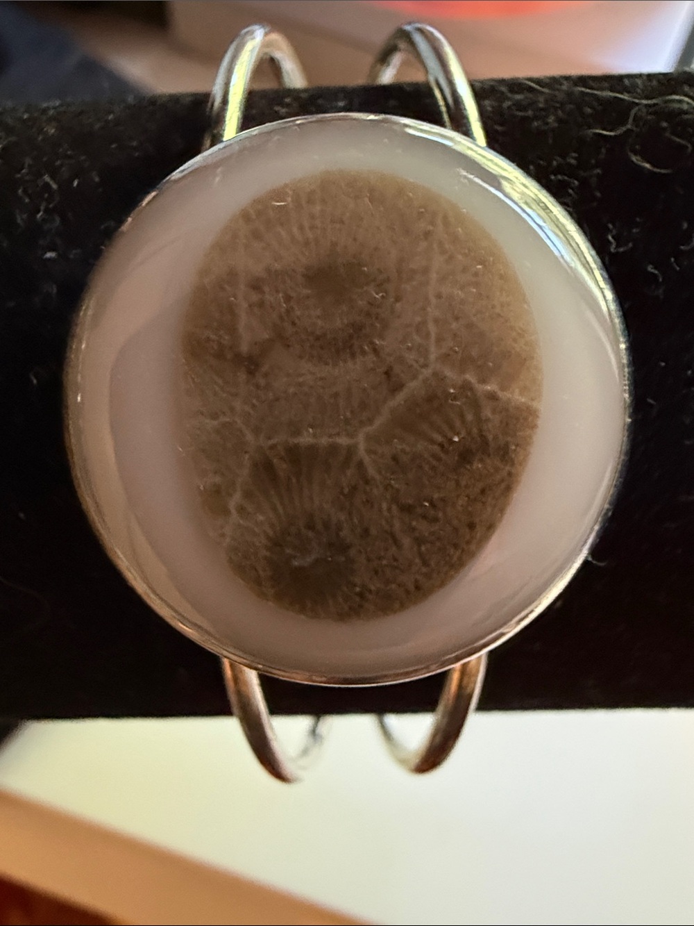 Handcrafted Brown and White Petoskey Stone Cuff Bracelet